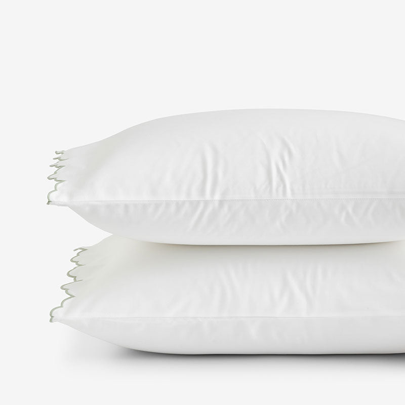 Embroidered Scallop Classic Smooth Sateen Solid Pillowcase Set