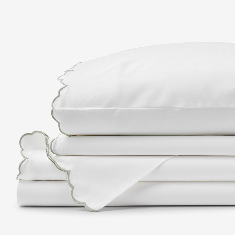 Embroidered Scallop Classic Smooth Sateen Solid Bed Sheet Set