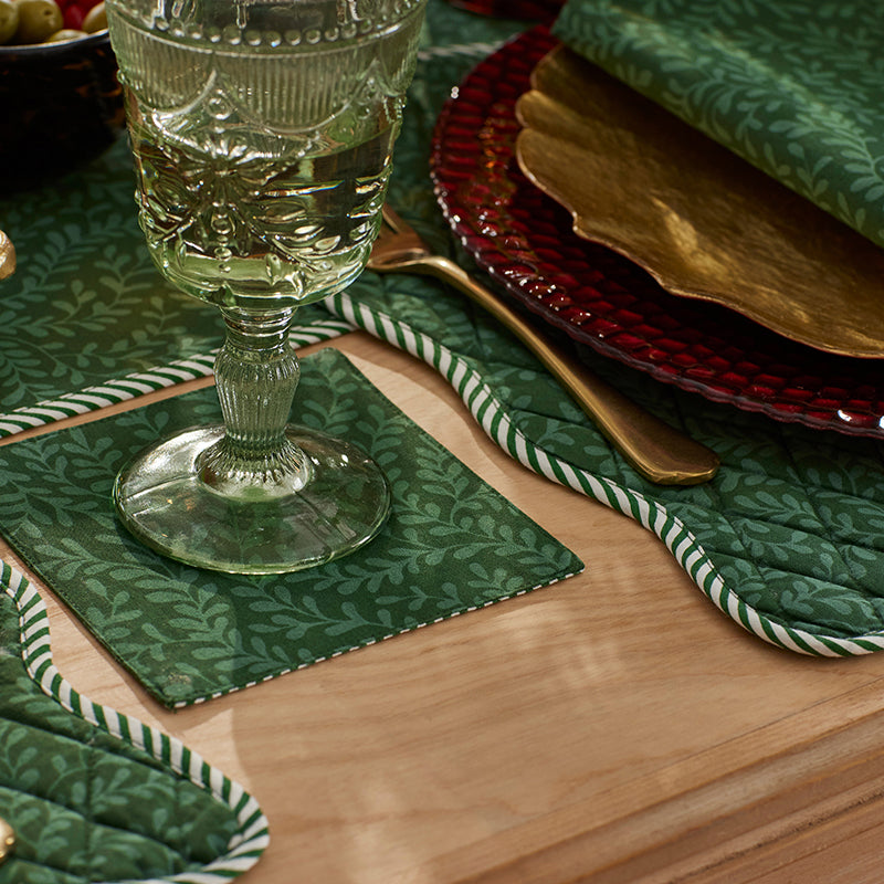 Holiday Vine Stripe Reversible Cocktail Napkins, Set of 4