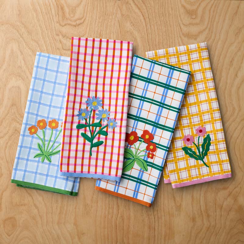Floral Plaid Kitchen Towel Sets