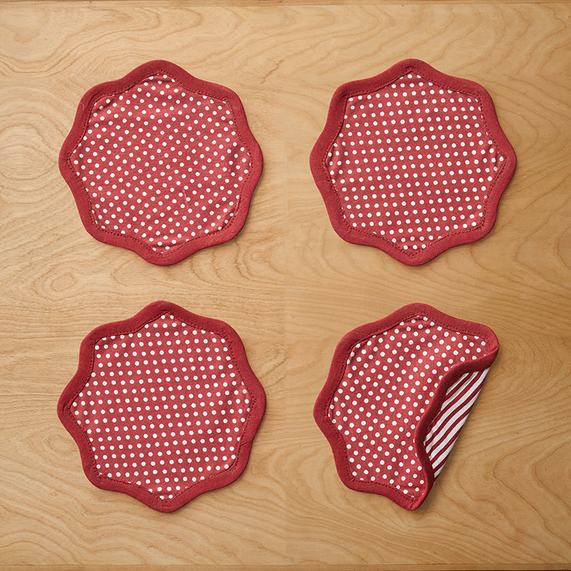 Stripe Dot Scallop Reversible Cocktail Napkins, Set of 4