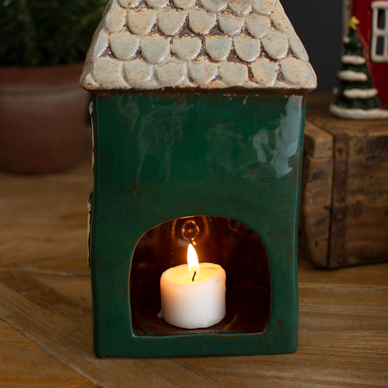 Ceramic Traditional Village Tealight Candle Holders, Set of 4