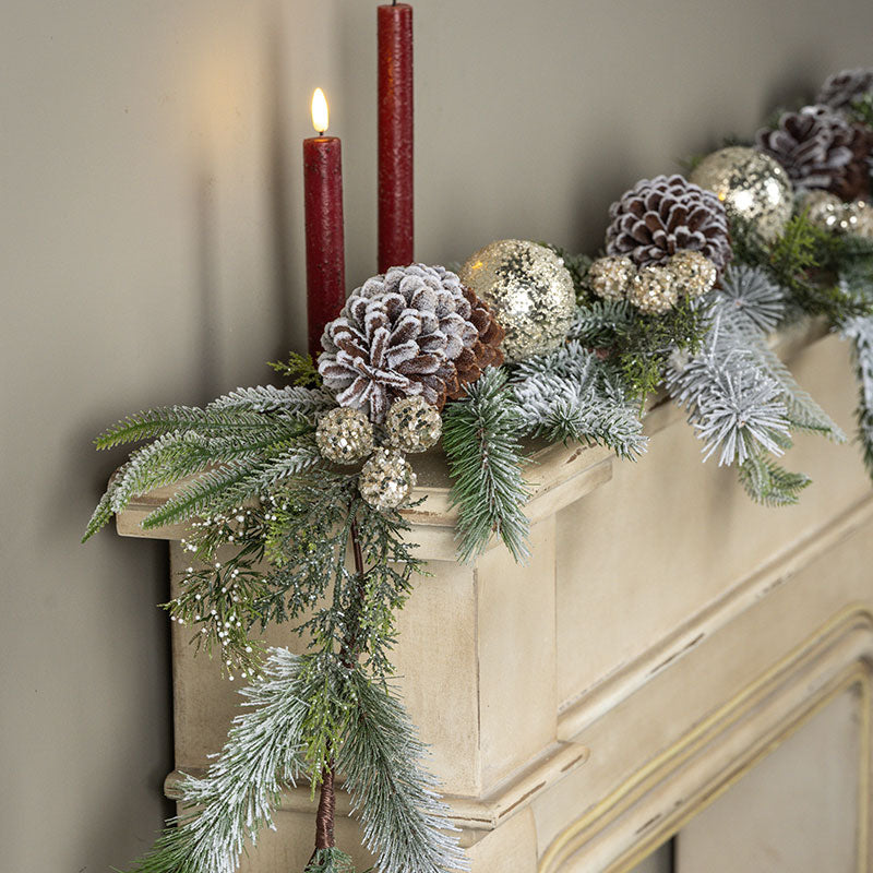 Frosted Pine Glitter Ball & Pinecone Garland