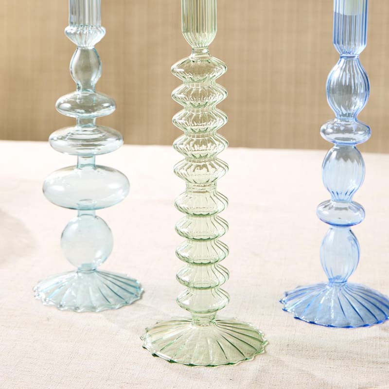 Hand-Blown Glass Taper Candlestick Candle Holders, Set of 5