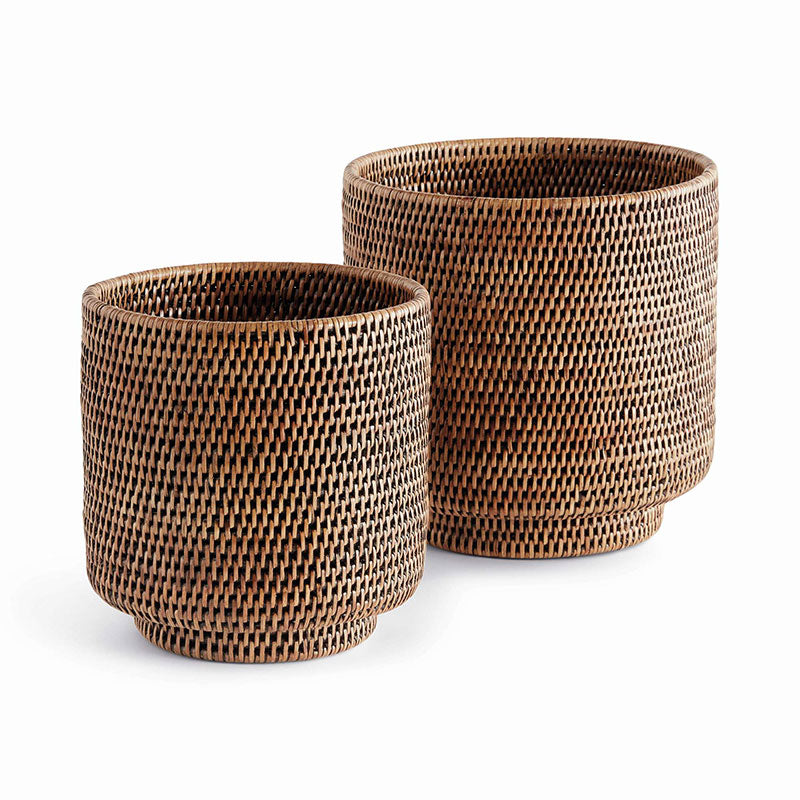 Handwoven Rattan Cachepots, Set of 2
