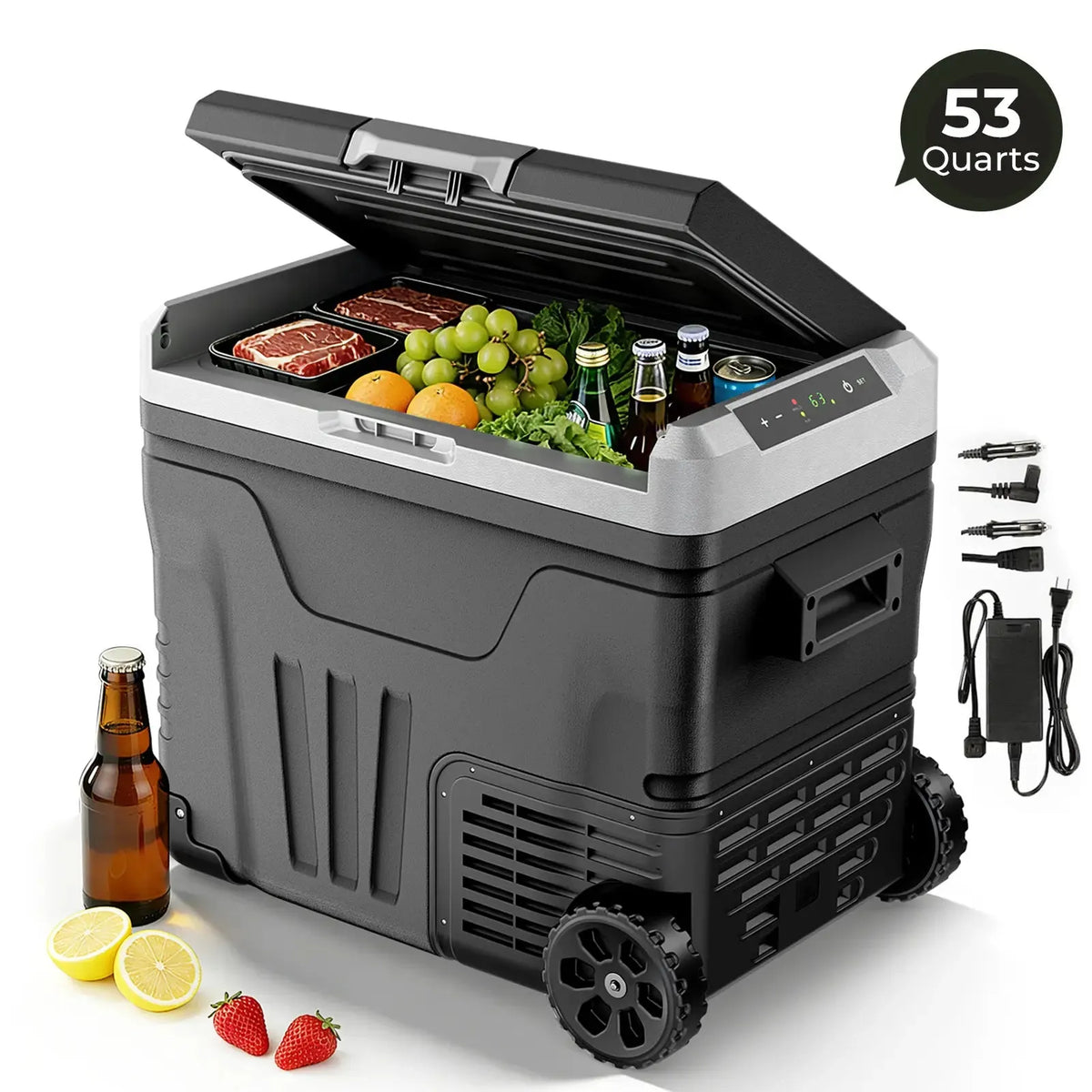 ❄️42/53/68QT Portable Refrigerator Freezer, 12V/24V DC Dual Voltage & Dual Power Supply, -4°F to 68°F Adjustable Temp, Digital Display