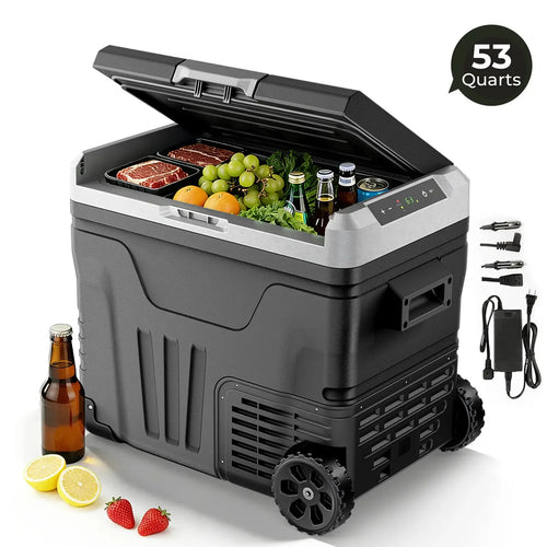 ❄️42/53/68QT Portable Refrigerator Freezer, 12V/24V DC Dual Voltage & Dual Power Supply, -4°F to 68°F Adjustable Temp, Digital Display