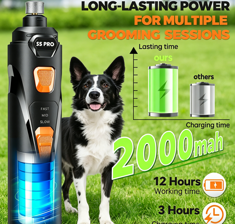 Whisper Quiet Dog Nail Grinder with 4 LED Lights, Safe & Stress-Free for Sensitive Dogs Cats of All Breeds & Sizes