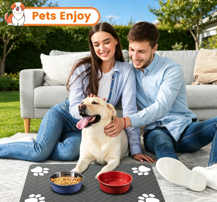 Pet Feeding Mat-Absorbent Pet Placemat for Food and Water Bowl, with Waterproof Rubber Backing