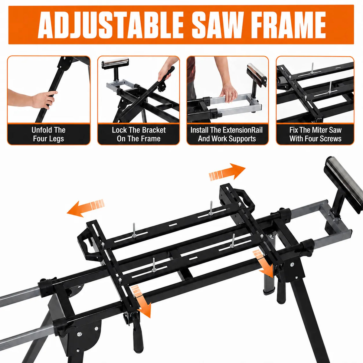440Lbs Portable Folding Miter Saw Stand, Adjustable Stainless Steel Table, Universal Fit