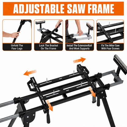440Lbs Portable Folding Miter Saw Stand, Adjustable Stainless Steel Table, Universal Fit