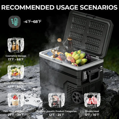 ❄️42/53/68QT Portable Refrigerator Freezer, 12V/24V DC Dual Voltage & Dual Power Supply, -4°F to 68°F Adjustable Temp, Digital Display