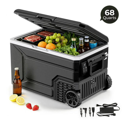 ❄️42/53/68QT Portable Refrigerator Freezer, 12V/24V DC Dual Voltage & Dual Power Supply, -4°F to 68°F Adjustable Temp, Digital Display