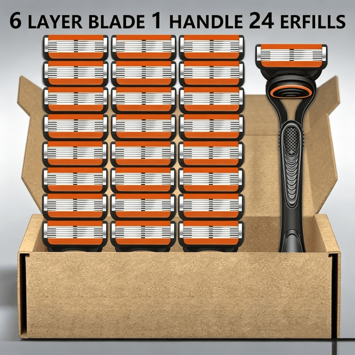Men Razor Set: Handle & 24/48 Refill Blades