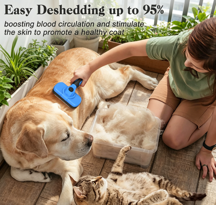 Self Cleaning Slicker Brush - Skin Friendly Deshedding Grooming Tool for Dogs & Cats, Suitable