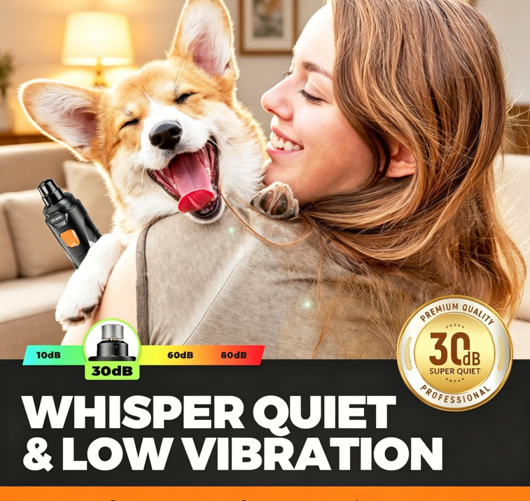 Whisper Quiet Dog Nail Grinder with 4 LED Lights, Safe & Stress-Free for Sensitive Dogs Cats of All Breeds & Sizes
