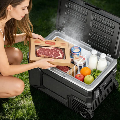 ❄️42/53/68QT Portable Refrigerator Freezer, 12V/24V DC Dual Voltage & Dual Power Supply, -4°F to 68°F Adjustable Temp, Digital Display