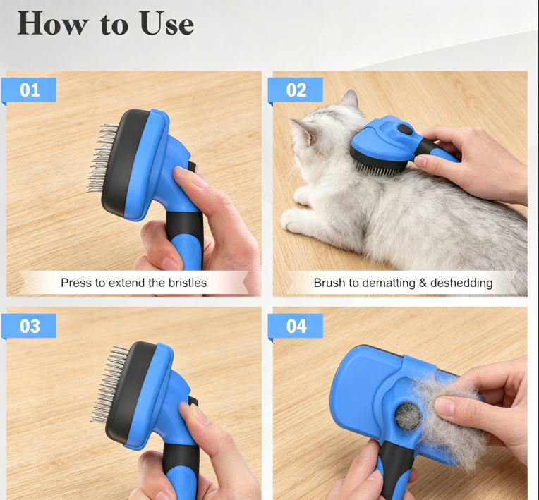 Self Cleaning Slicker Brush - Skin Friendly Deshedding Grooming Tool for Dogs & Cats, Suitable