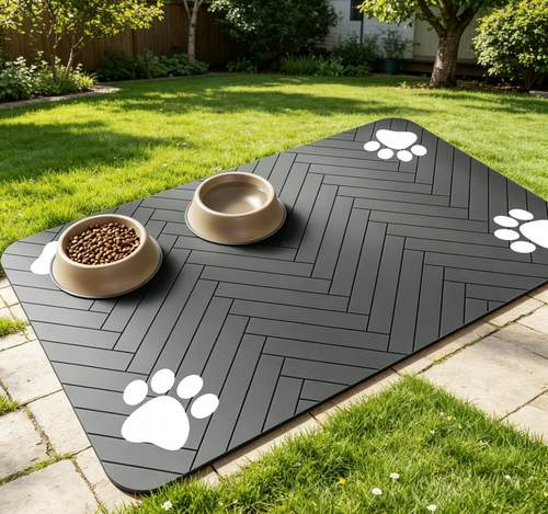 Pet Feeding Mat-Absorbent Pet Placemat for Food and Water Bowl, with Waterproof Rubber Backing