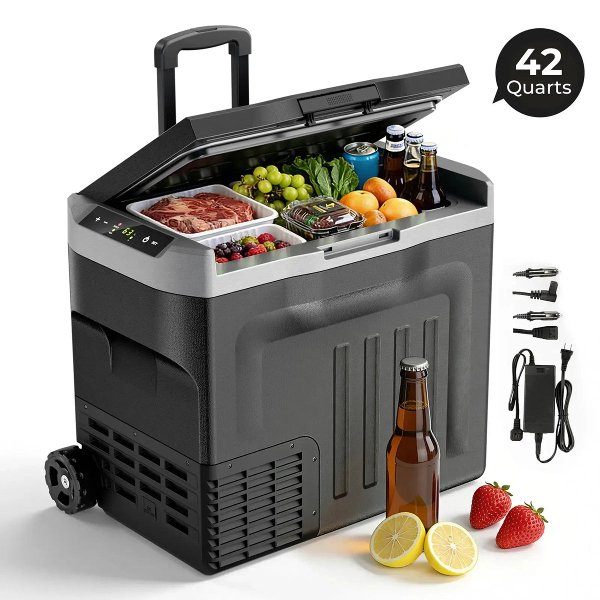 ❄️42/53/68QT Portable Refrigerator Freezer, 12V/24V DC Dual Voltage & Dual Power Supply, -4°F to 68°F Adjustable Temp, Digital Display