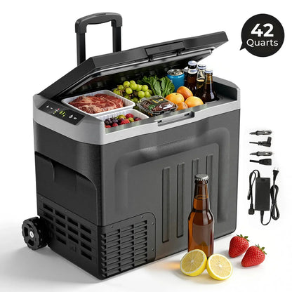 ❄️42/53/68QT Portable Refrigerator Freezer, 12V/24V DC Dual Voltage & Dual Power Supply, -4°F to 68°F Adjustable Temp, Digital Display