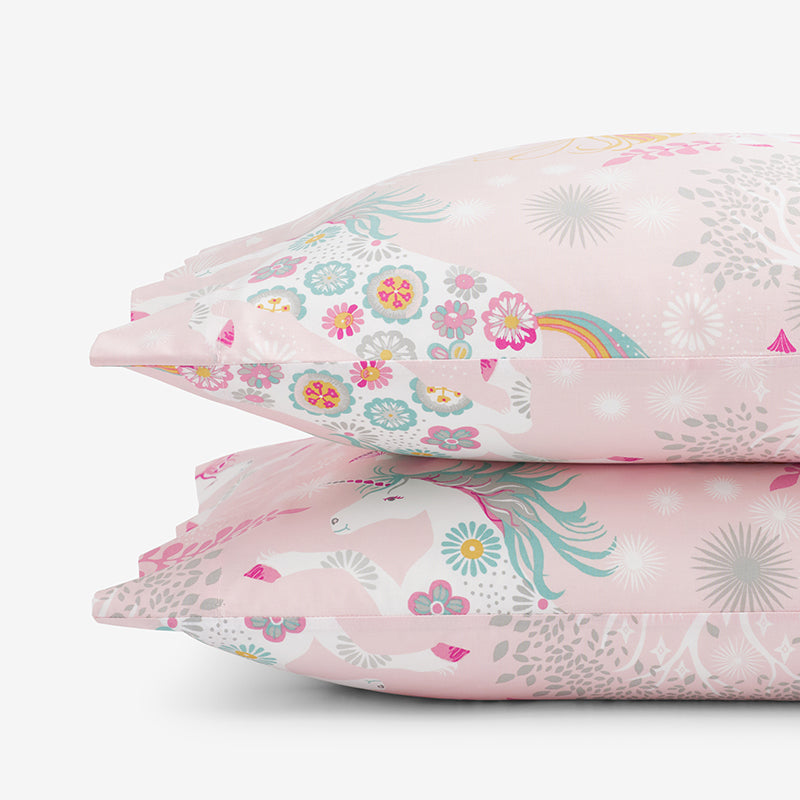 Fancy Unicorns Classic Cool Organic Cotton Percale Pillowcase Set