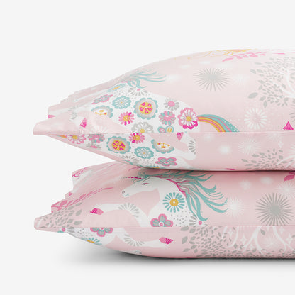 Fancy Unicorns Classic Cool Organic Cotton Percale Pillowcase Set