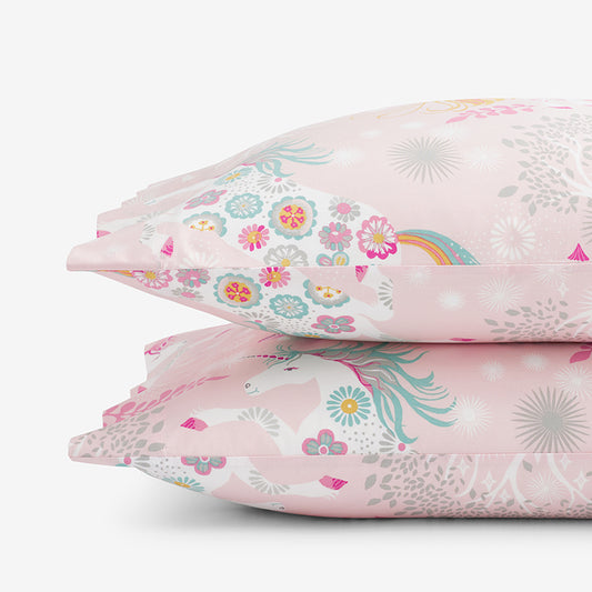 Fancy Unicorns Classic Cool Organic Cotton Percale Pillowcase Set
