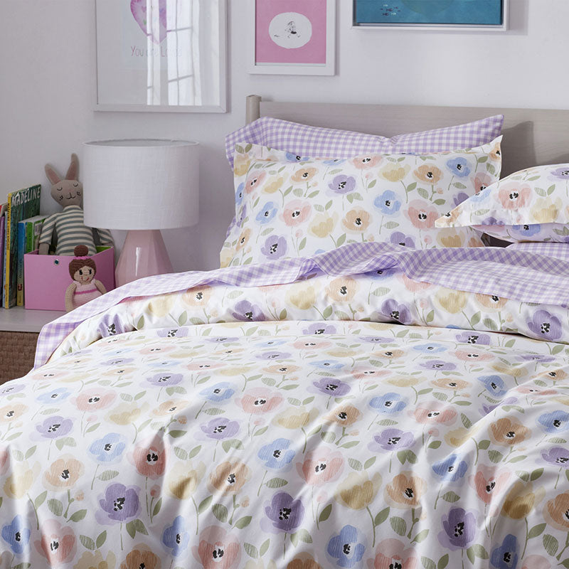 Pastel Poppies Classic Cool Organic Cotton Percale Duvet Cover Set
