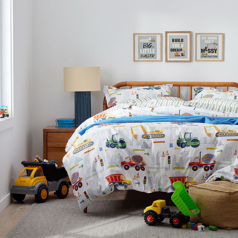 Construction Trucks Classic Cool Organic Cotton Percale Bed Sheet Set