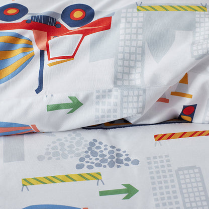 Construction Trucks Classic Cool Organic Cotton Percale Duvet Cover Set