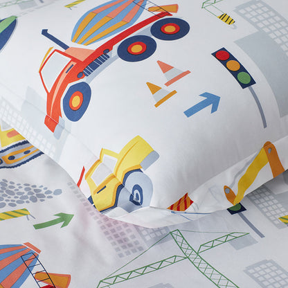 Construction Trucks Classic Cool Organic Cotton Percale Duvet Cover Set
