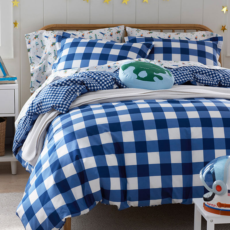 Big Check Classic Cool Organic Cotton Percale Reversible Duvet Cover Set