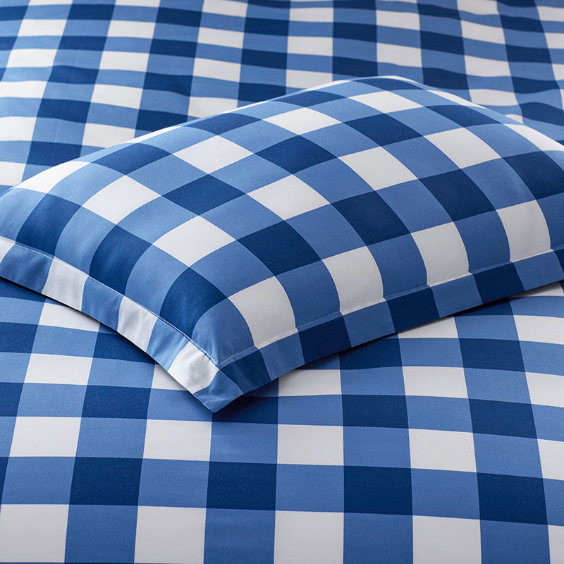 Big Check Classic Cool Organic Cotton Percale Reversible Comforter Set
