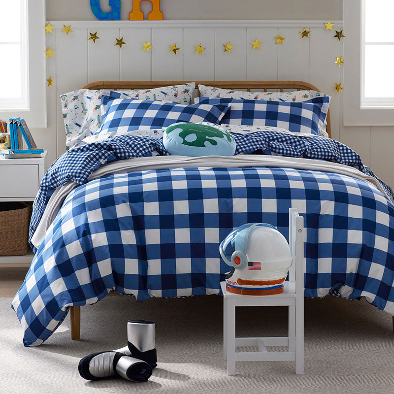 Big Check Classic Cool Organic Cotton Percale Reversible Comforter Set