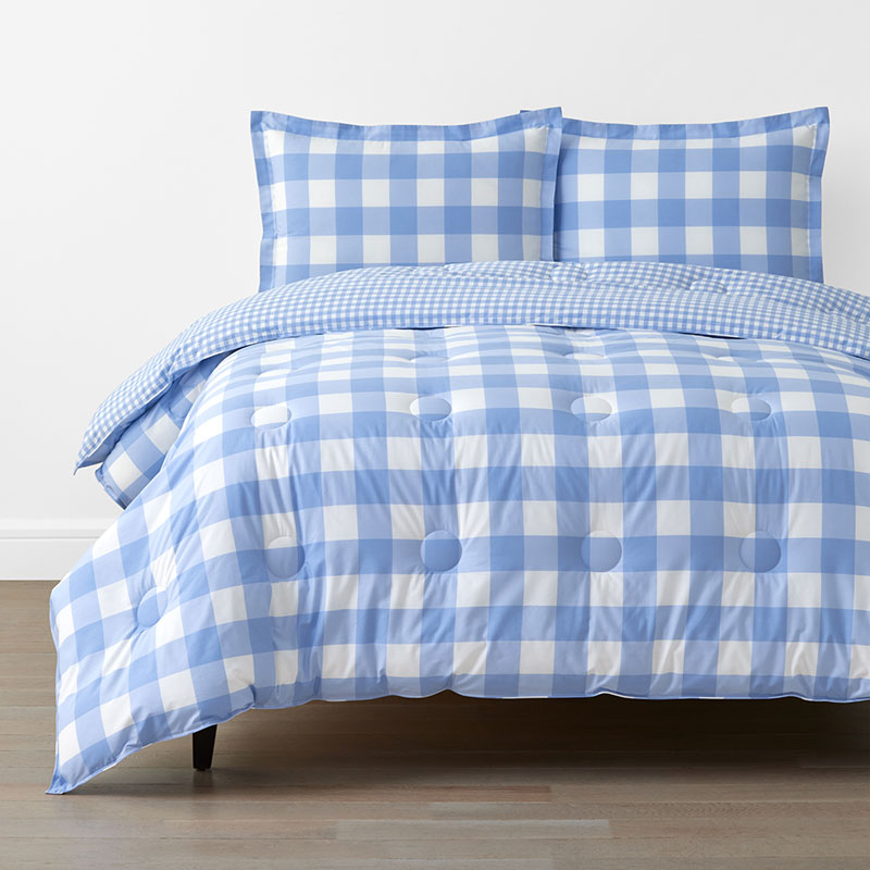Big Check Classic Cool Organic Cotton Percale Reversible Comforter Set