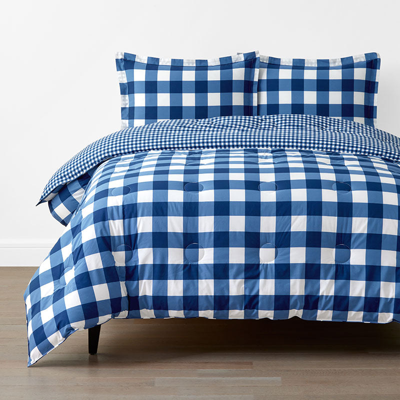 Big Check Classic Cool Organic Cotton Percale Reversible Comforter Set