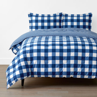Big Check Classic Cool Organic Cotton Percale Reversible Comforter Set