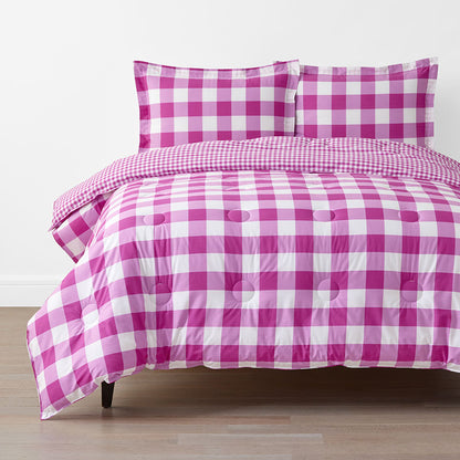 Big Check Classic Cool Organic Cotton Percale Reversible Comforter Set