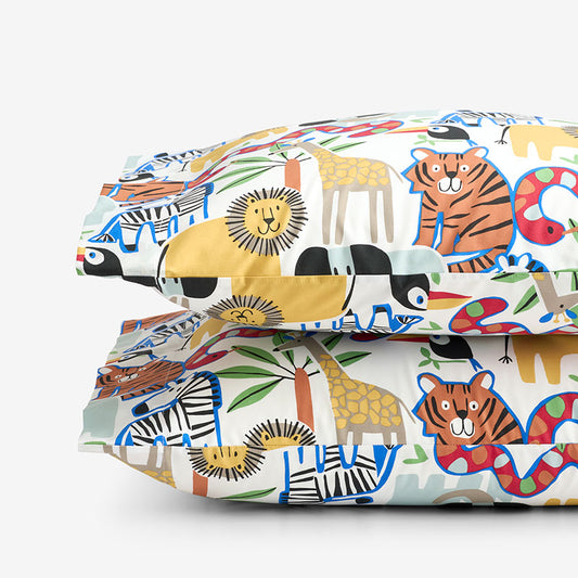 Into the Jungle Classic Cool Organic Cotton Percale Pillowcase Set