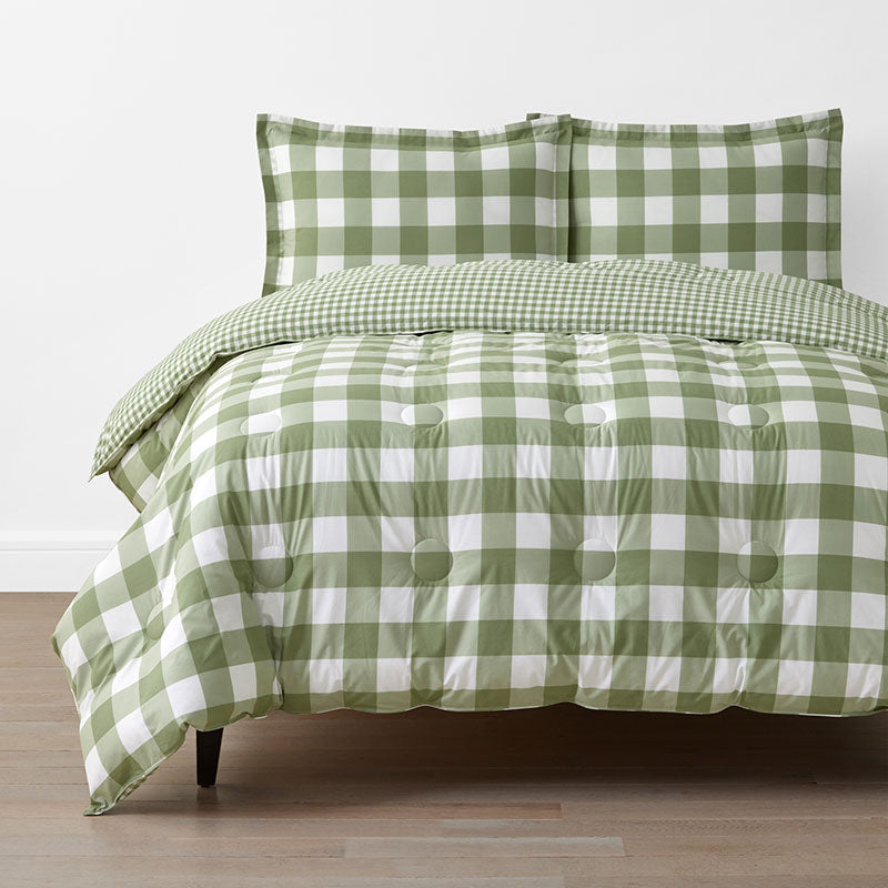 Big Check Classic Cool Organic Cotton Percale Reversible Comforter Set