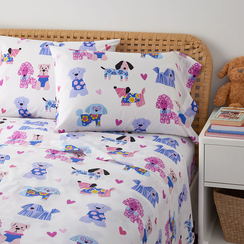 Puppy Love Classic Cool Organic Cotton Percale Bed Sheet Set