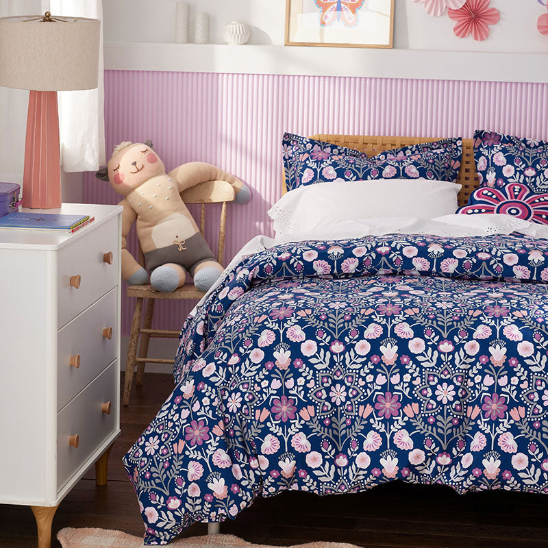 Folk Garden Classic Cool Organic Cotton Percale Duvet Cover Set
