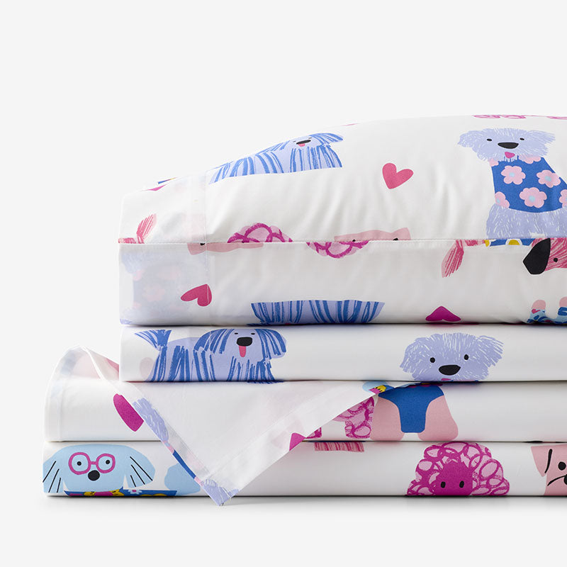 Puppy Love Classic Cool Organic Cotton Percale Bed Sheet Set