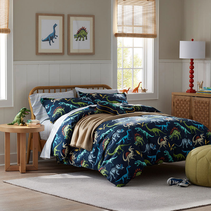 Dino Stomp Classic Cool Organic Cotton Percale Bed Sheet Set