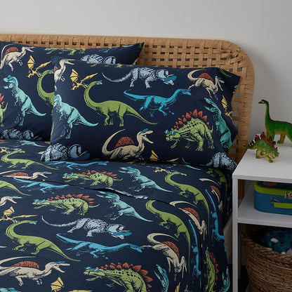 Dino Stomp Classic Cool Organic Cotton Percale Bed Sheet Set