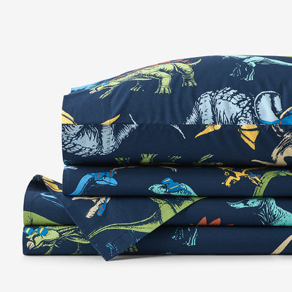 Dino Stomp Classic Cool Organic Cotton Percale Bed Sheet Set