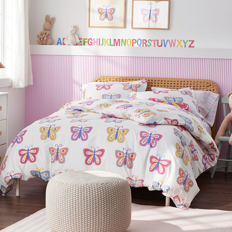 Colorful Butterflies Classic Cool Organic Cotton Percale Duvet Cover Set