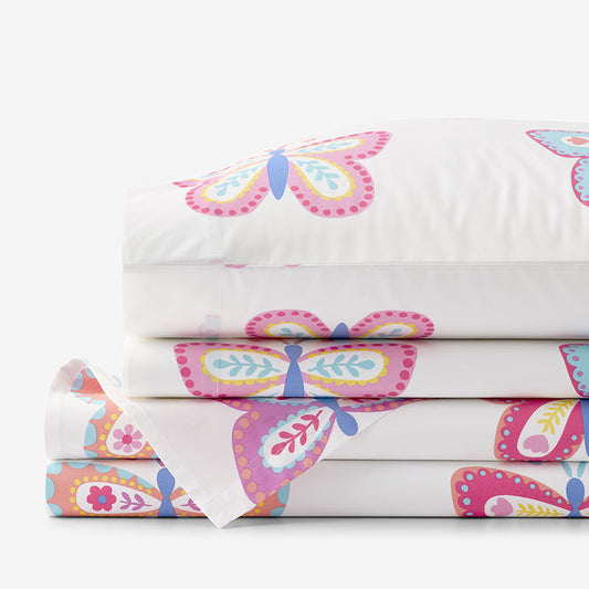 Colorful Butterflies Classic Cool Organic Cotton Percale Bed Sheet Set