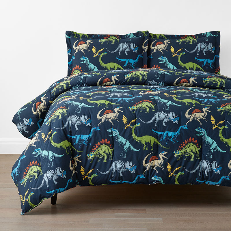 Dino Stomp Classic Cool Organic Cotton Percale Comforter Set